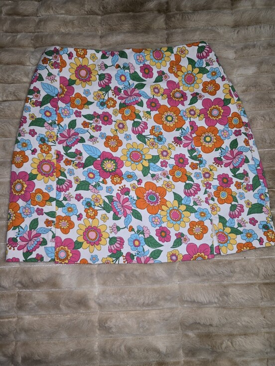 love on a hanger Dresses & Skirts - love on a hanger White Floral Mini Skirt with Pink Orange Yellow Blue Accents